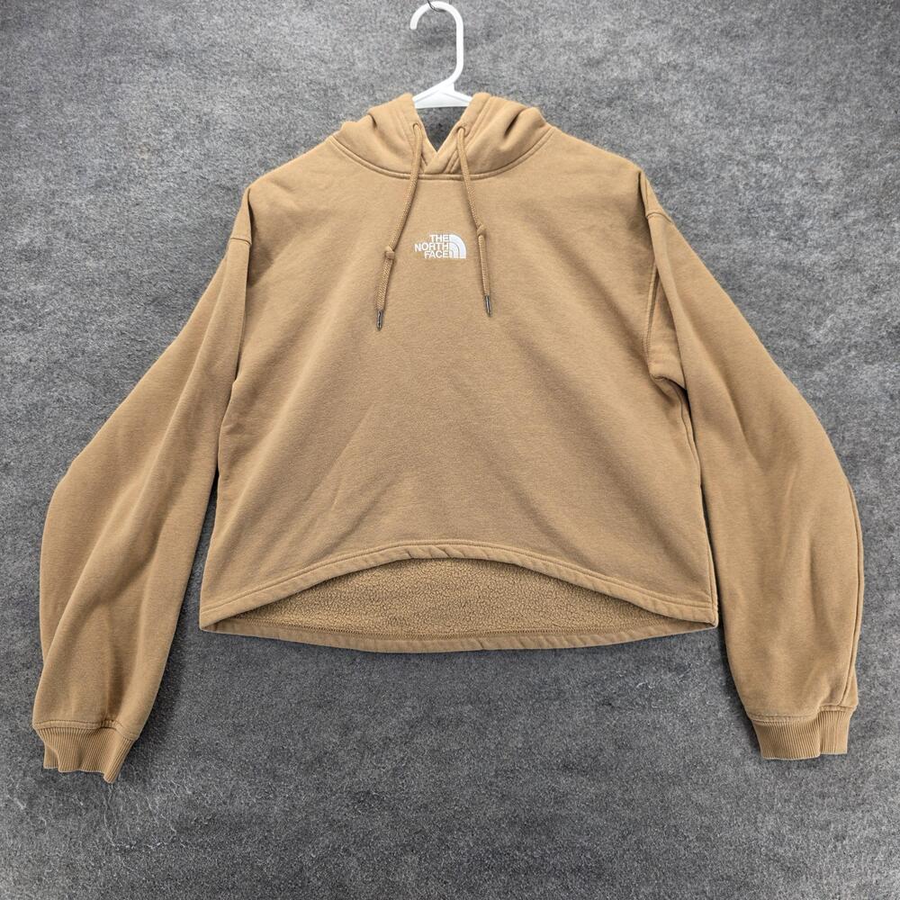 The North Face Hoodie Womens M Beige Pullover Hooded Lined Fleece Logo